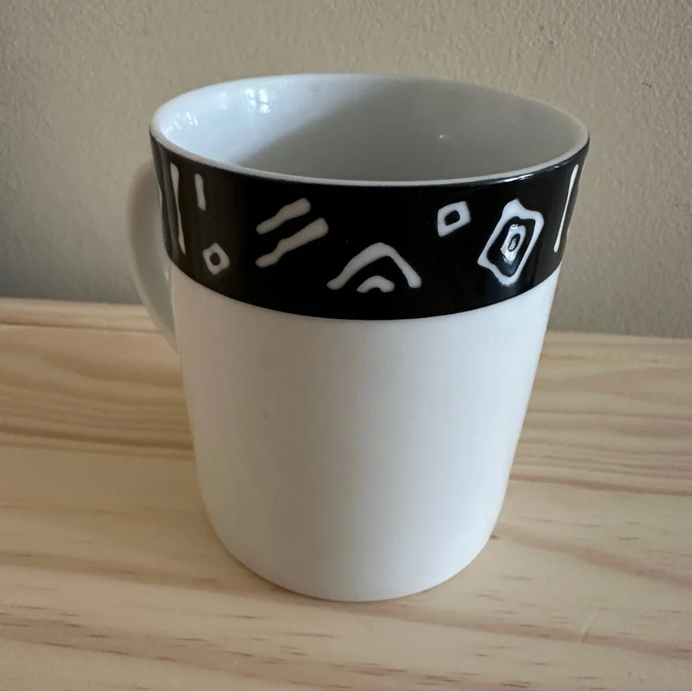Pier 1 One Exclusive Monno White Black Coffee Mug Symbols Inca Set Of 2 Cups